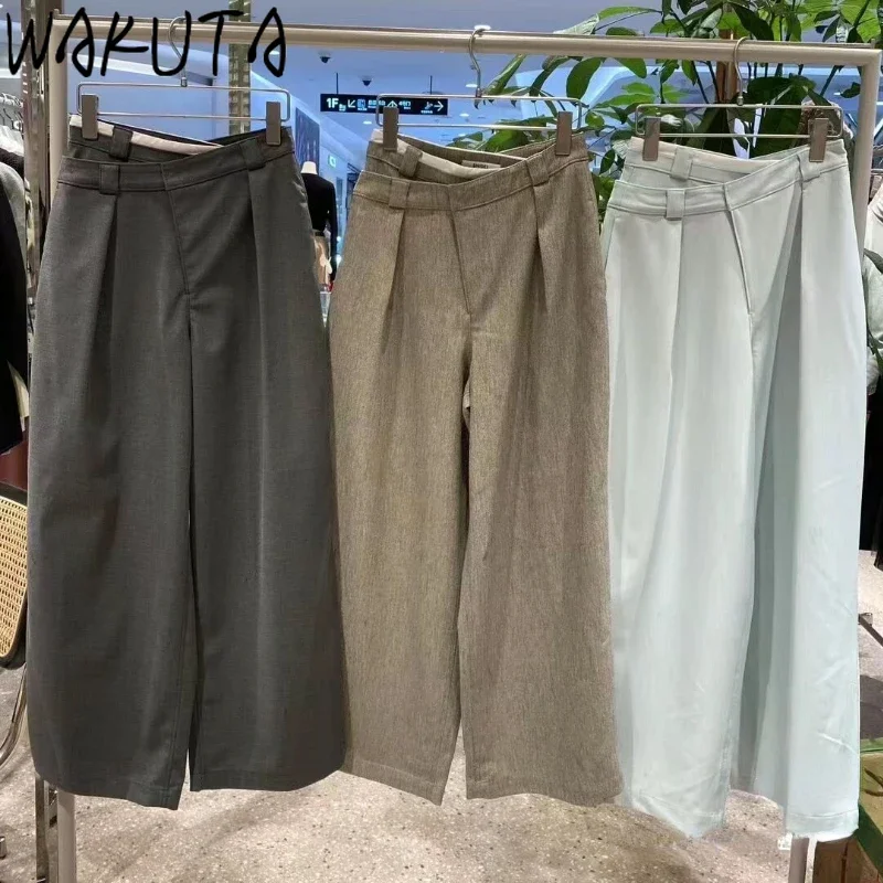 

Wakuta New Fashion High Waist Wid Leg Pants All-match Loose Ruched Sweet Trousers Japan Casual Straight Elegant Sweatpants