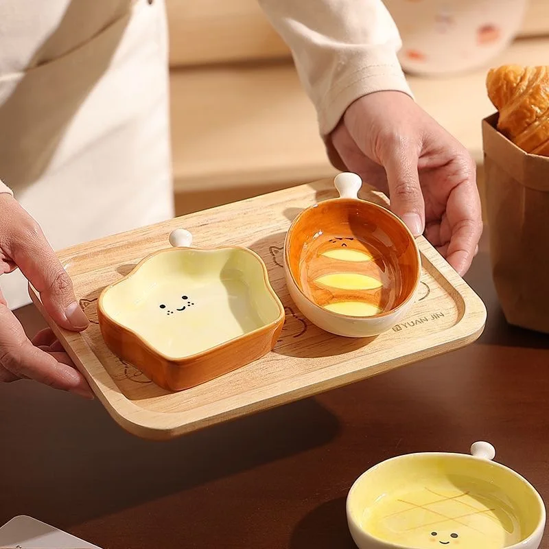 Ceramic Plate Cute Bread Seasoning Dish Underglaze Color Good-looking Dish Household Sauce