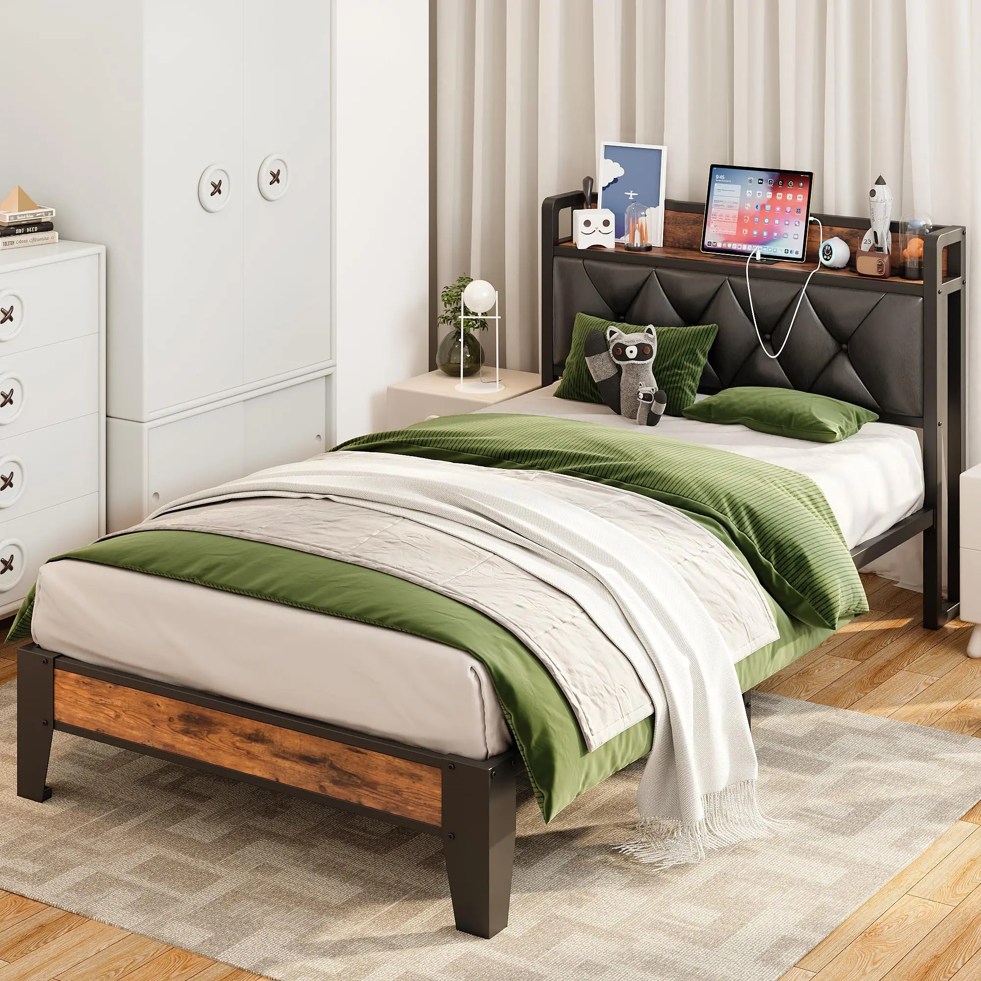 Modern Storage Bed Frame with Outlets 3