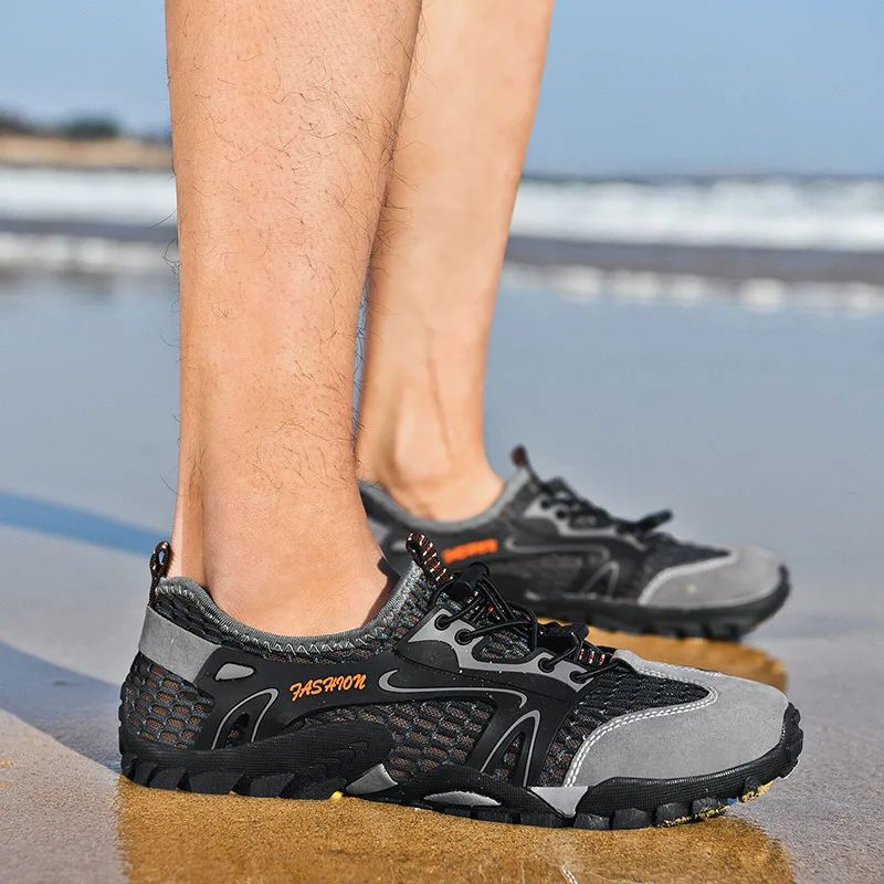 HIKEUP New Men Summer Outdoor River Walking Shoes Wading Hiking Shoes Elastic Band Rubber Sole Anti-Slip Wear-Resistant