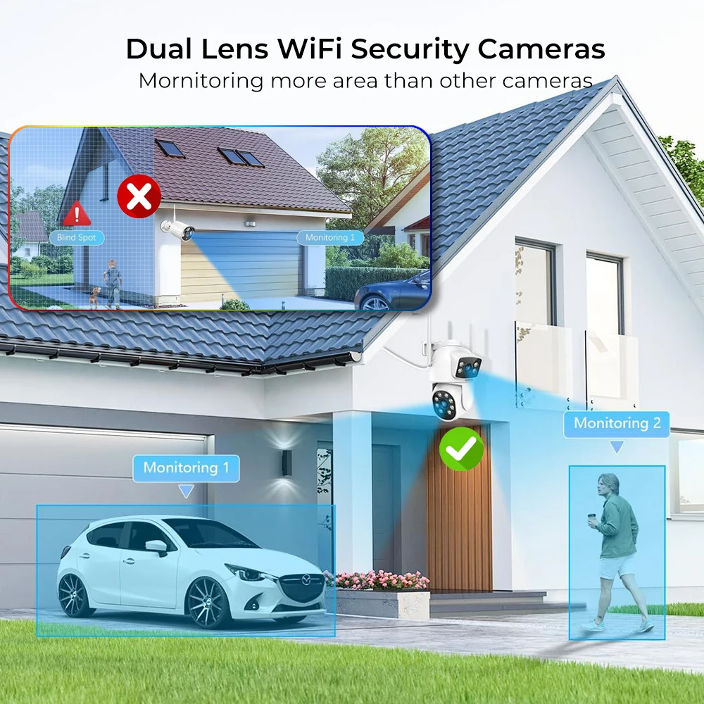 2MP+2MP Dual Lens Security Camera Outdoor WiFi PTZ IP Camera AI Human Detect Auto Tracking Wireless CCTV Camera CamHipro app 3