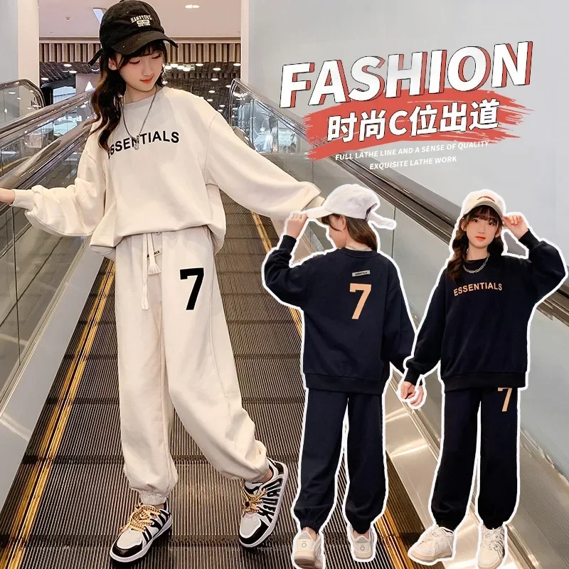 

Autumn Teenage Girl Clothes Children Letter Sweater Pullover Top and Pant 2pcs Set Girls Crew Neck Sweatershirt Outfit Tracksuit