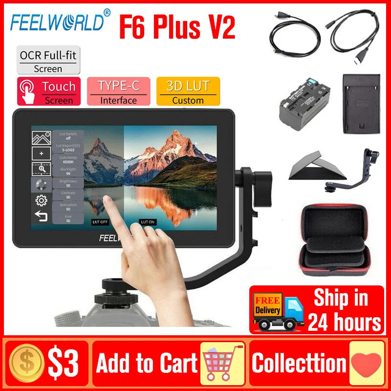 Feelworld F6 Plus Monitor Per Fotocamera 5.5 Pollici 3D Lut Touch Screen 4K Ips Fhd Monitor Per Canon Sony Nikon Fuji Panasonic Dslr Camera