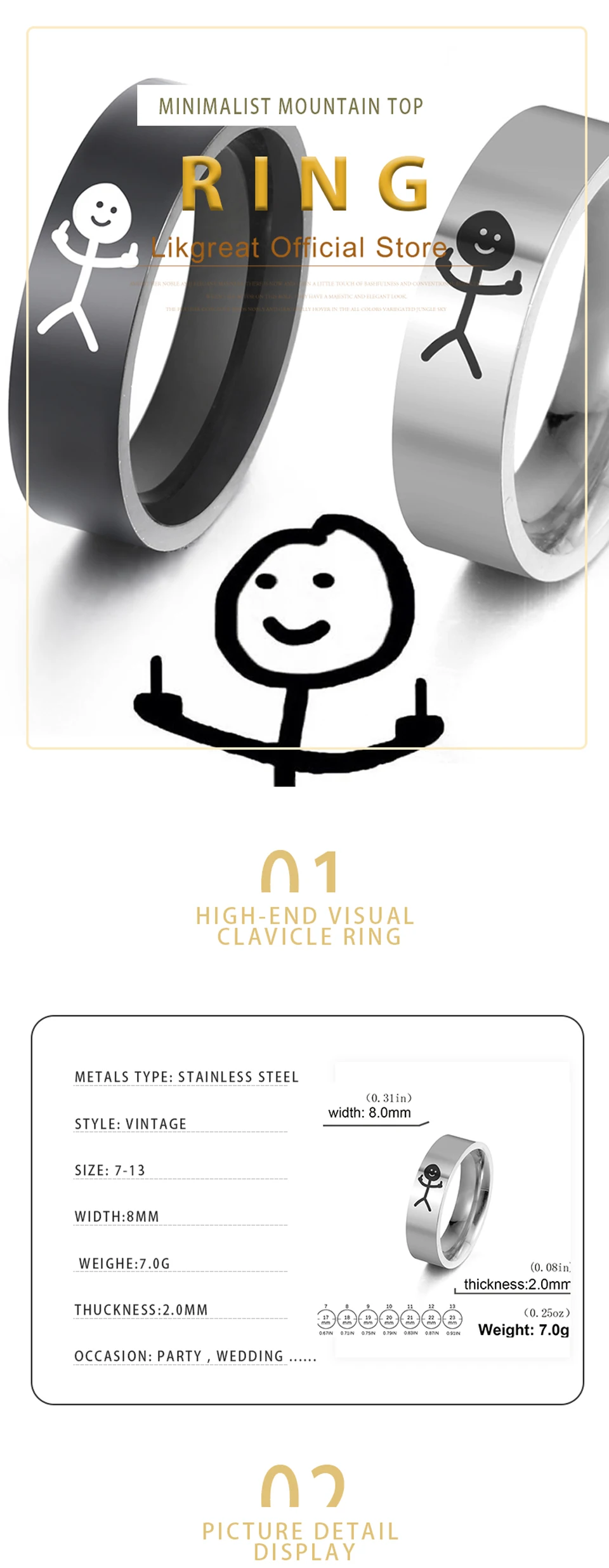 Middle Finger Rings stainless steel design