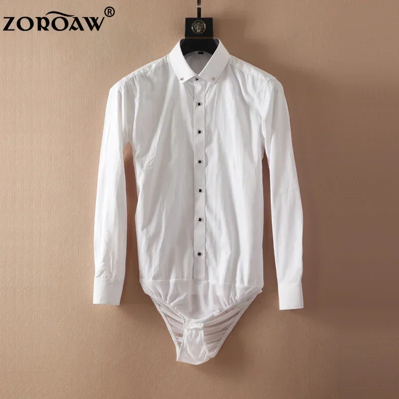 

Professional White Long-Sleeved Jumpsuit Shirt for Men, Cotton, Breathable, Business Shirt, Korean Style, Work Onesie, Tops