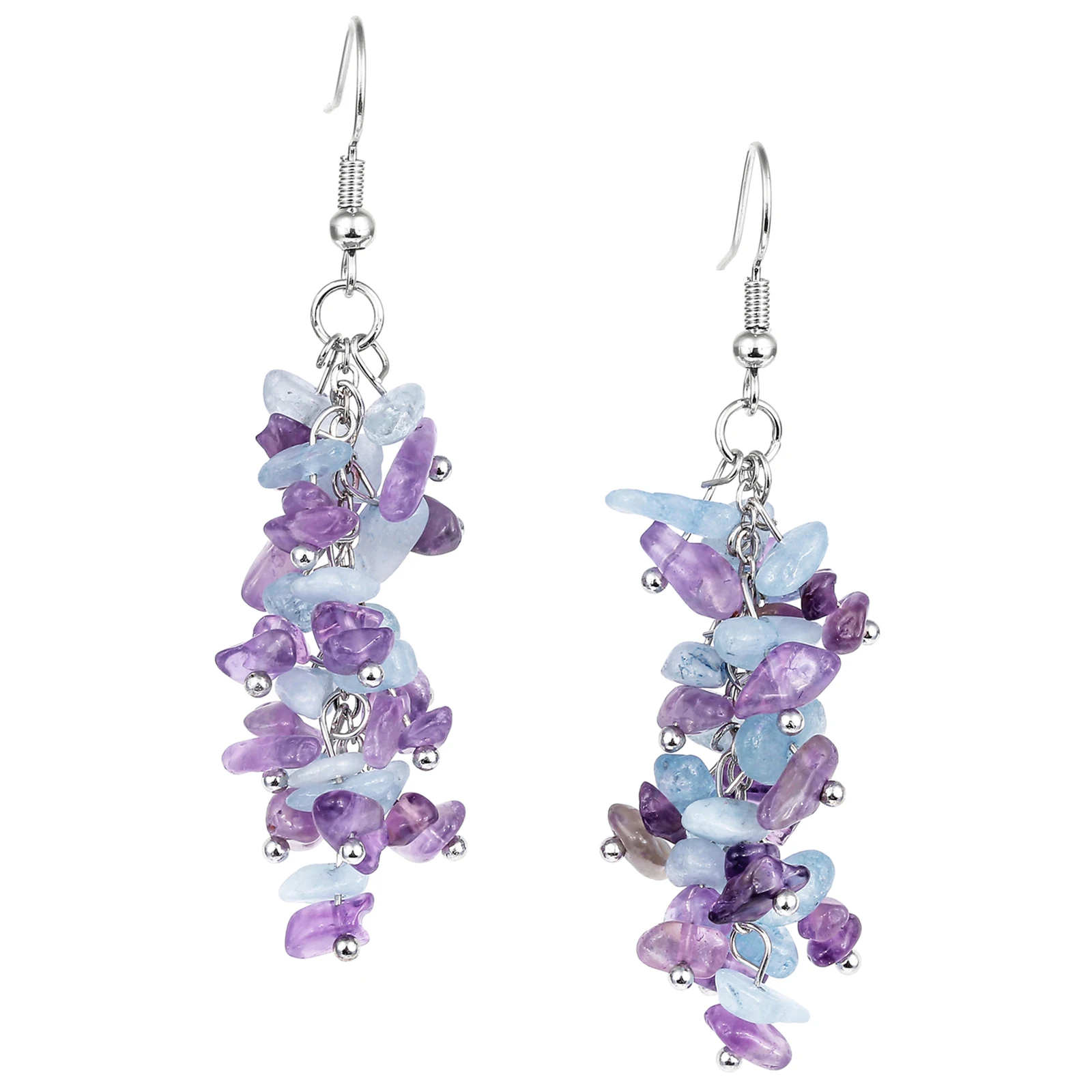 Boucles D'oreilles Pendantes En Jaspe - Forme Couteau/hameçon, Pierre Naturelle, Style Bohème - 11