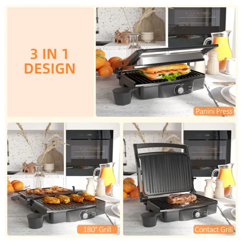 4 Slice Panini Press Grill Stainless Steel Sandwich Maker with Non-Stick Double Plates Locking Lids Drip Tray Opens 180 Degrees 5