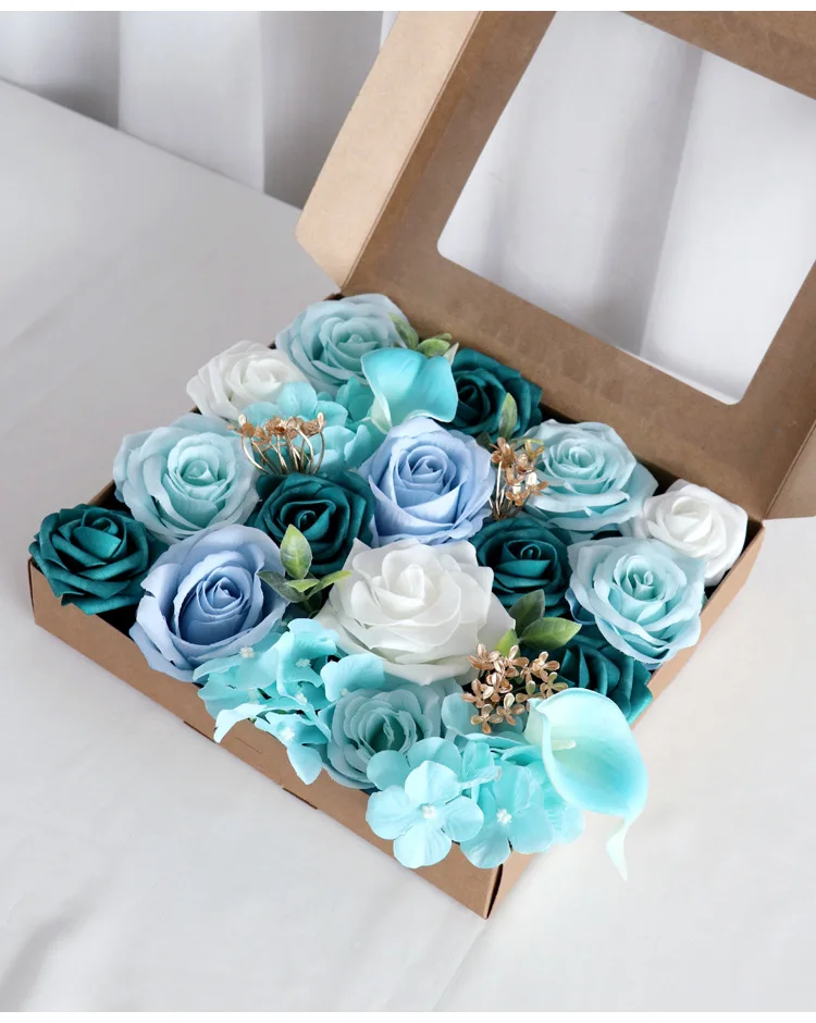 Yannew Rosa Blau Künstliche Blumen Combo Box Set für DIY Blumenarrangement Hochzeitsstrauß Party Tischdekoration Dekoration – Detail 32