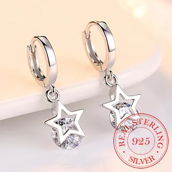 925 Sterling Silver Crystal Star Charm Stud Earrings For Women 2022 Grils Kids Wedding Gift Female pendientes mujer moda