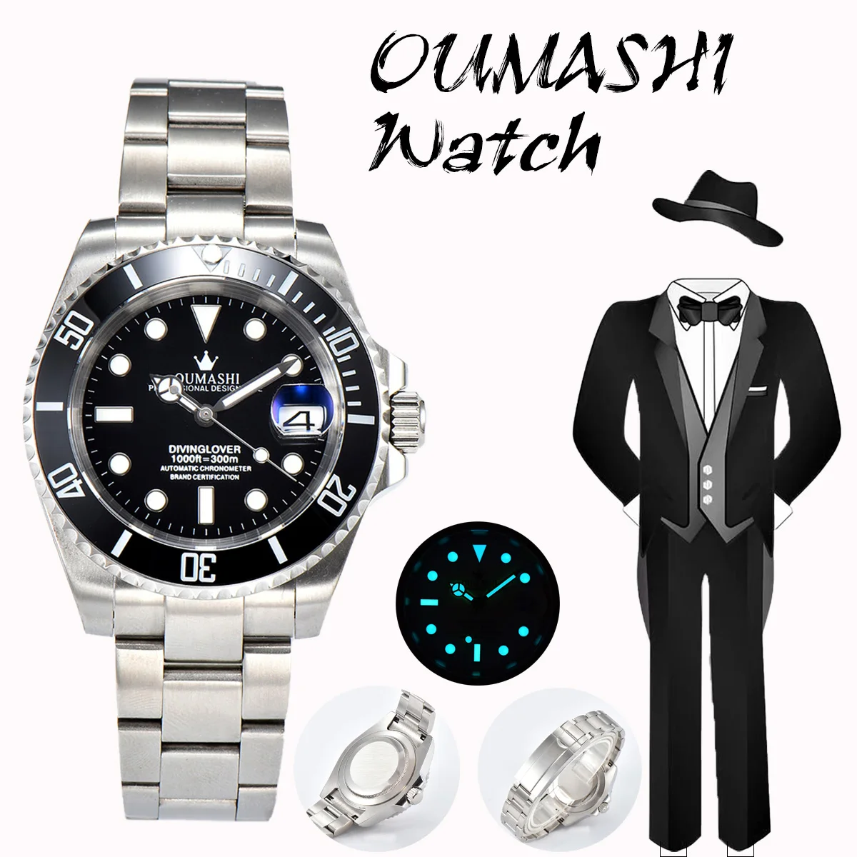 

OUMASHI NH35 Men's Luxury Watch Mechanical Automatic Watch 10Bars Luminous Ceramic Date Sapphire Corgeut Watch