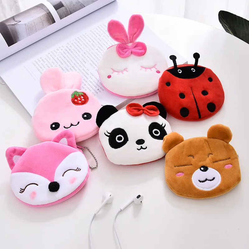 1 Pcs cute plush purse for coins pencil toys bag cartoon women coin purse mini fruit bag for USB key wallet plush coin purse