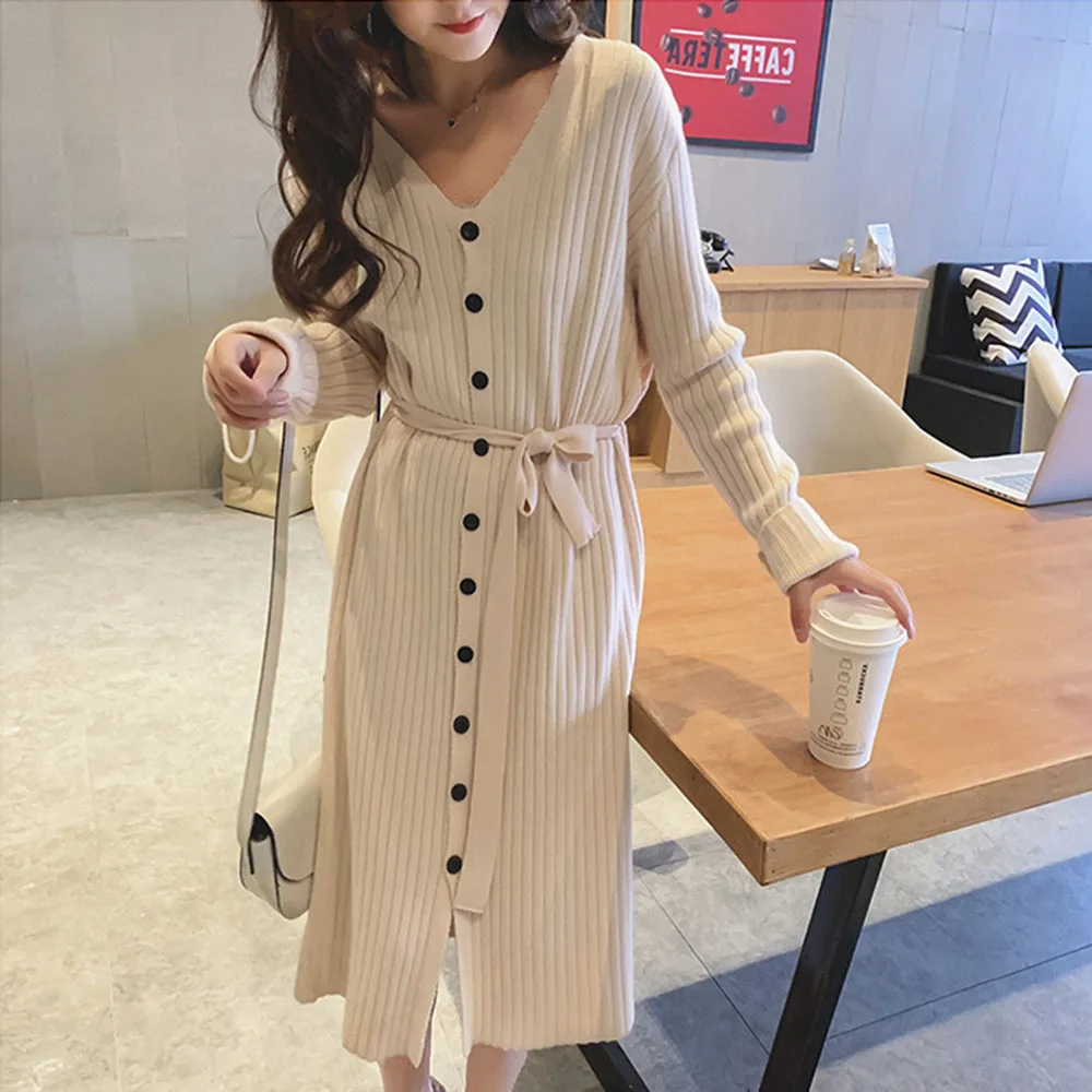 

Elastic Knitted Dress Bodycon Women 2021 Autumn Winter Elegant Long Sleeve Solid Slim Dress Korean Fashion Sheath Sweater Dress
