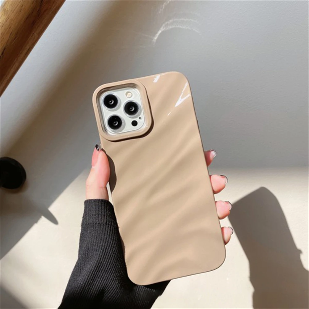 Luxury Plating 3D Wave Pattern Glossy Solid Color Bumper Phone Case Cover