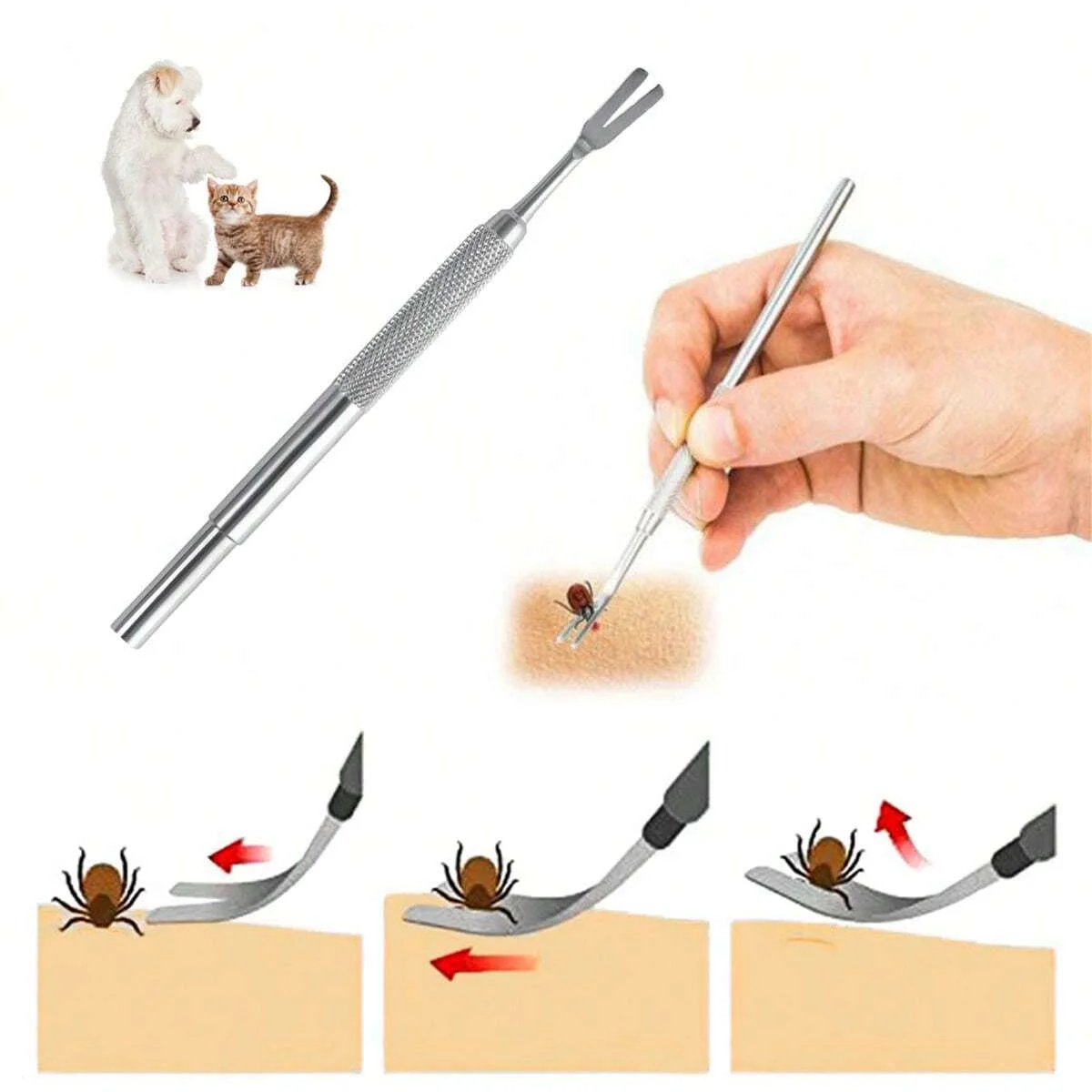 1pc-Stainless steel tick fork removal tool - effective pet flea and tick removal tweezers for dog care and cleaning 3