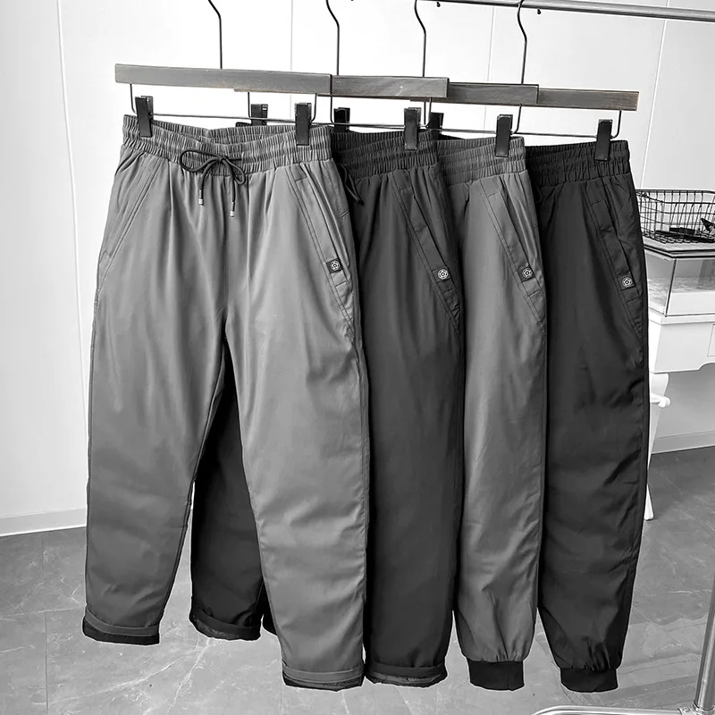 Men's Cold Resistant Long Straight Tube Leggings Warm Trousers Outdoor Camping Ski Thick 90 White Duck Down Pants Winter New