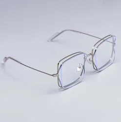 Stylish Square Metal - Frame Mirror Sunglasses - Unisex UV400 Vintage Shades (Silver - clear)
