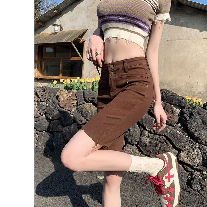 

2023 Women Summer Solid Denim Shorts Y2K Clothes Elastic High Waist Skinny Half Jeans Shorts Harajuku Wide Leg Pants Female 3026