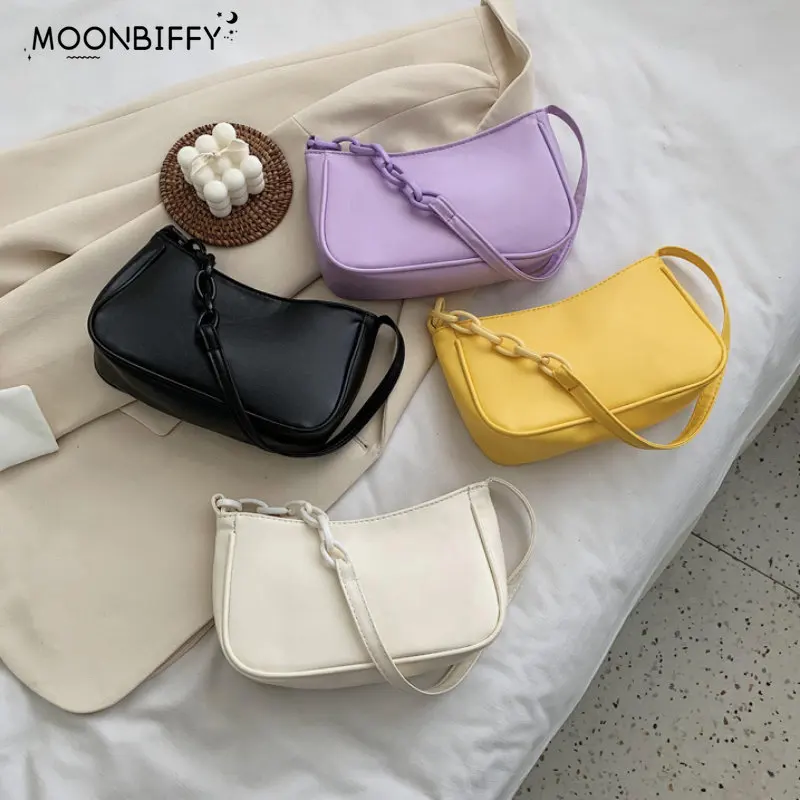 

Women's Bag Female PU Leather Solid Color Chain Handbag Retro Casual Women Totes Shoulder Bags Fashion Exquisite Shopping Bag