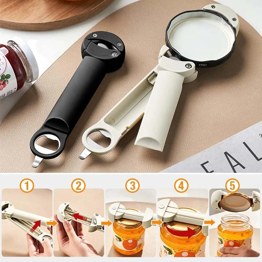 Magnetic Multifunction Jar Opener Adjustable Stainless Steel Can Opener  with Big Turn Knob for Weak Hands & Seniors with Arthritis 