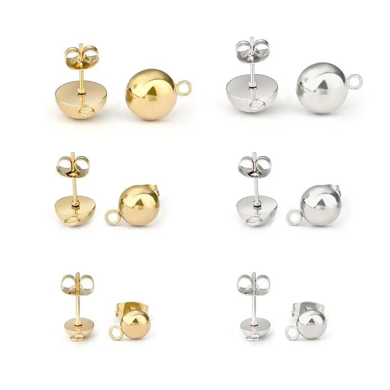 

10pcs Stainless Steel Round Ear Studs for Earrings Base Jewelry Making DIY Gold Color Dangle Hole Charm Pendants Components