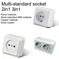 White Wall Mount Socket EU Standard Electrical Outlett Ground Vintage Surface Power Socket Plugs Flame Retardant Plastic