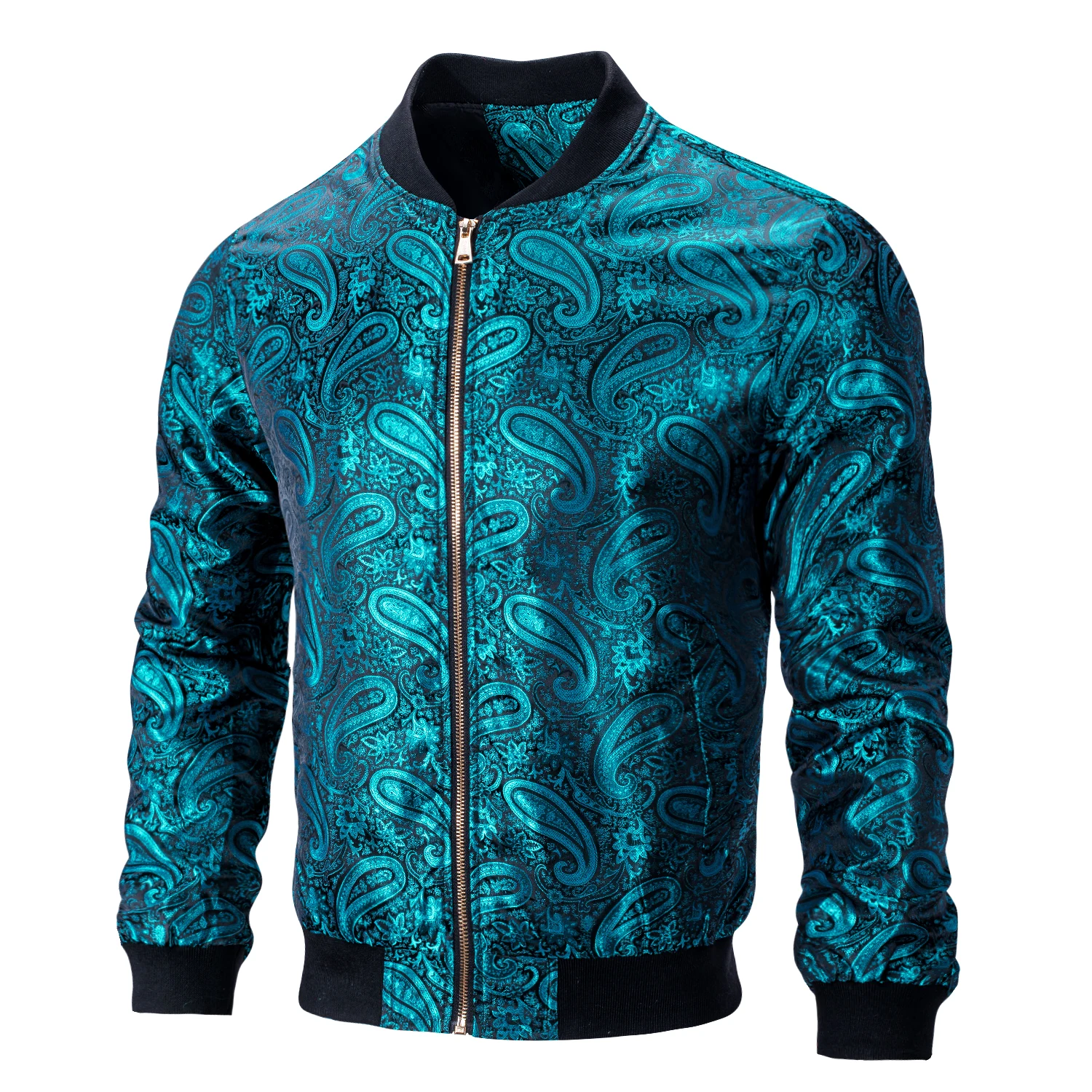 Hi-Tie Jacquard Paisley Mens Jacket Zipper Coat Lightweight Bomber Sportswear Streetwear Windbreaker Golf Baseball Uniform Cloth