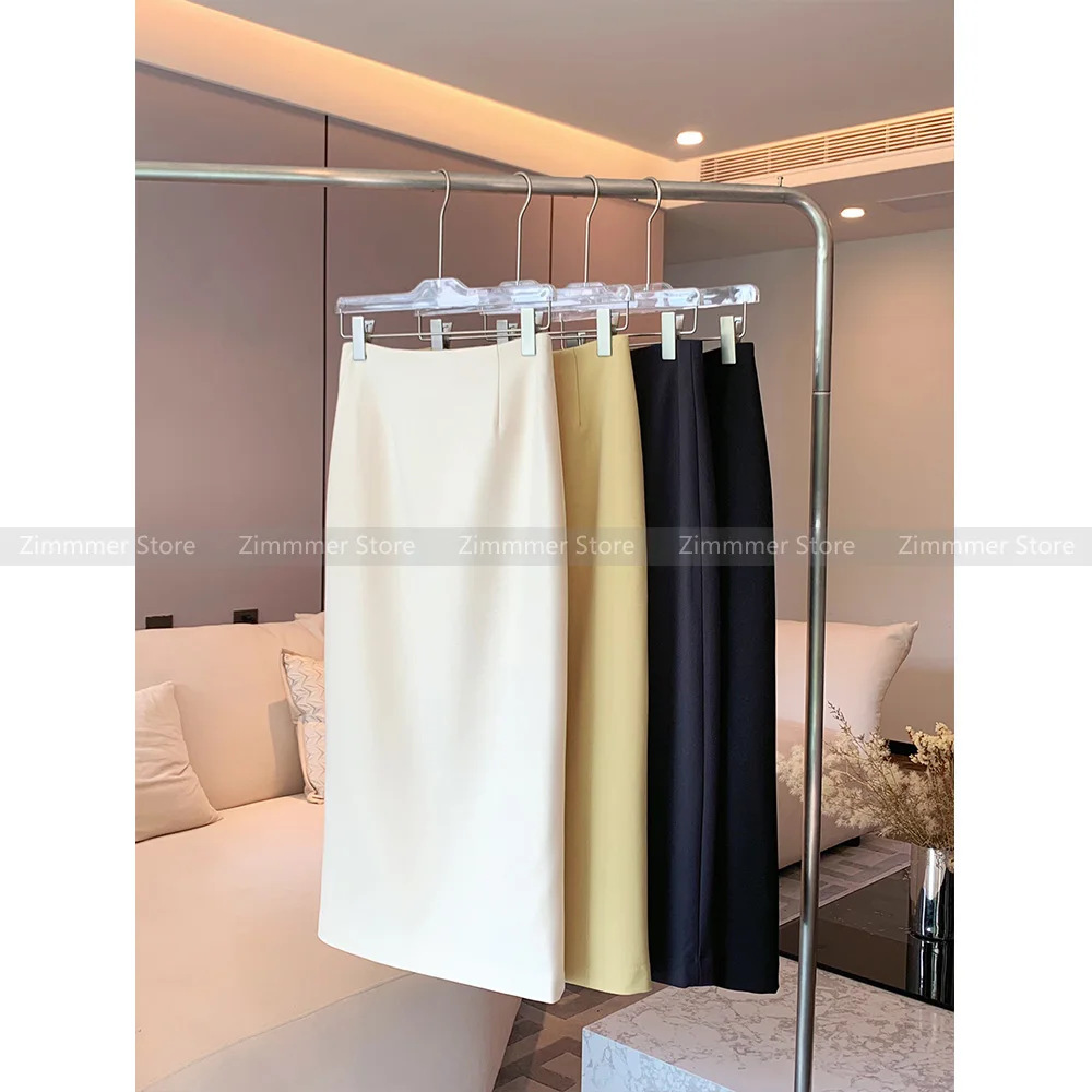 

High quality ~ minimalist style straight high-waisted one word slit versatile wool blend medium-length semi-skirt female