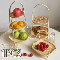 1/2/3 Layer Handwoven Fruit Basket Food Basket Decorative Standing Tray Bamboo Serving Tray Bamboo Storage Basket for Kitchen 1