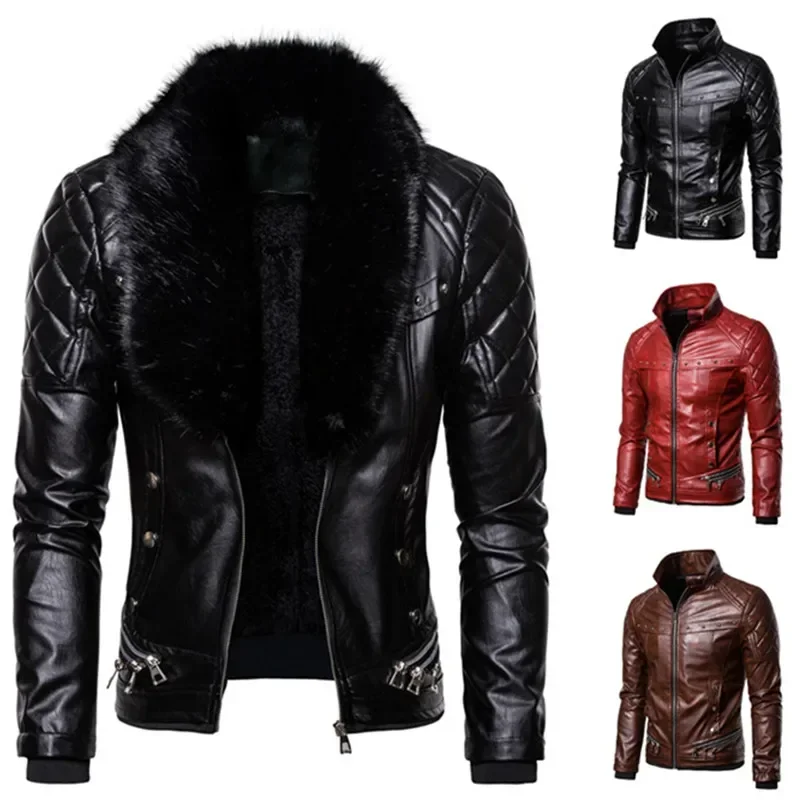 

2023 Men's Autumn Suede Collar Removable Slim Fit Men's Warm Pu Jacket New Motorcycle Bomber Jacket Wool Leather Jacket EUR 2XL