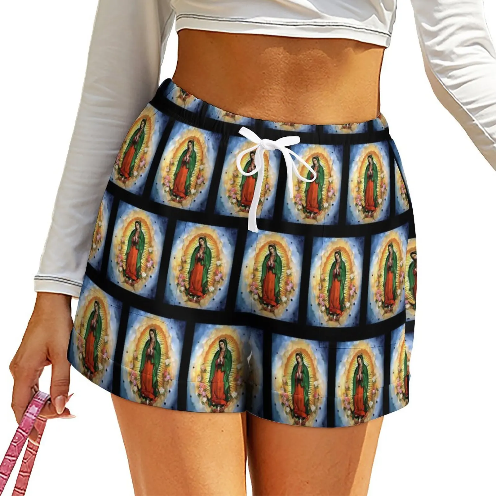 

Virgin Mary Shorts Womens Our Lady of Guadalupe Casual Custom Shorts High Waist Oversized Short Pants Elegant Bottoms