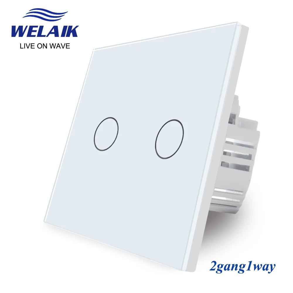 Welaik ue 86*86 mm 2gang 1way Painel de Vidro Cristal Inteligente Luz Branca Interruptor Toque Parede 220v B1921cw