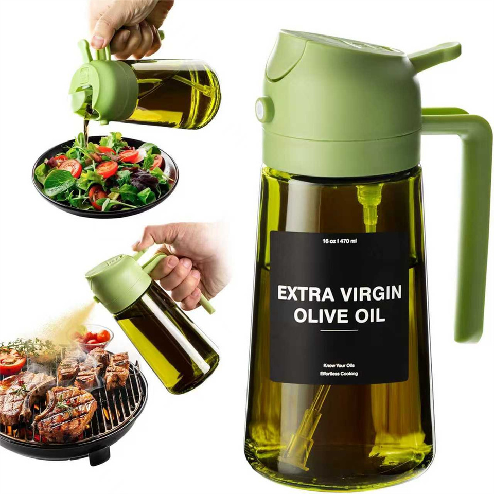 green 470 ml Oil Sprayer for Cooking,2-in-1 Olive Oil Dispenser and Oil Spray Bottle,Oil Spray with ,Thick Glass Spray Bottle