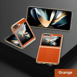 Elegant Gold and Silver Electroplated PU Leather Phone Case - Premium Flip Protective Cover - Samsung Galaxy Z Flip 5 (Orange)