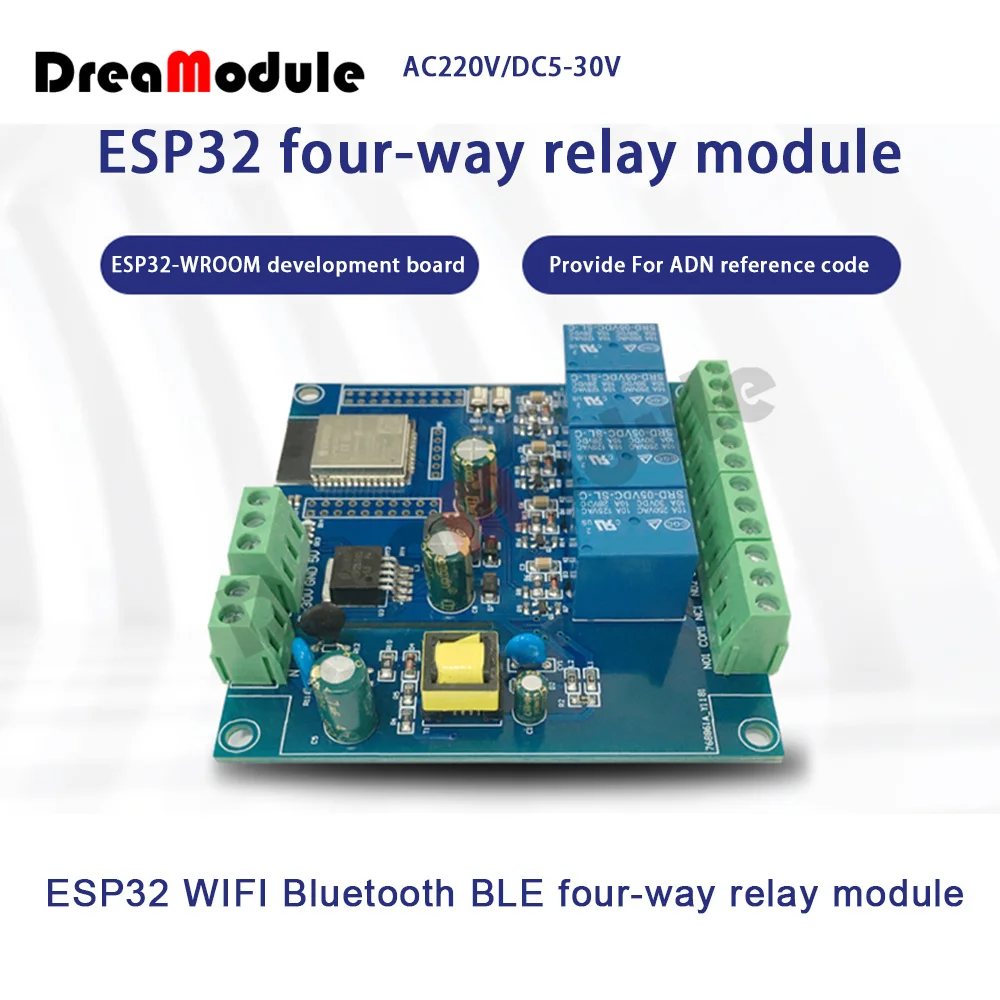 

AC 220V/DC 5-30V Power Supply ESP32 WIFI Bluetooth BLE Four-way Relay Module ESP32-WROOM Development Board 1/O Port Full Pin