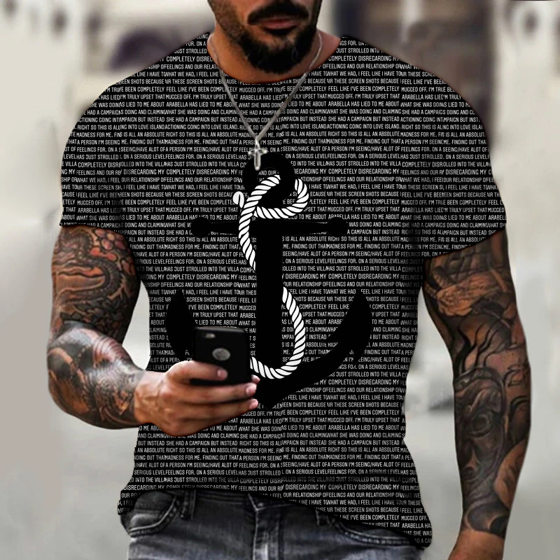 

Anchor pattern summer men's T-shirt short sleeved top O-neck 3D printing casual outdoor sports breathable fitness oversized top
