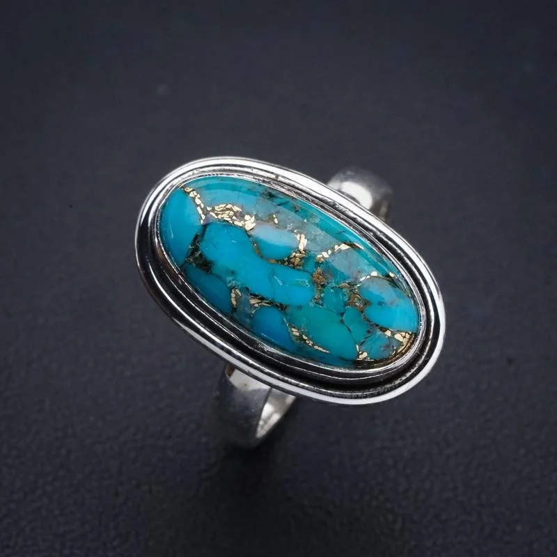 

StarGems Natural Copper Turquoise Handmade 925 Sterling Silver Ring 7 E9398