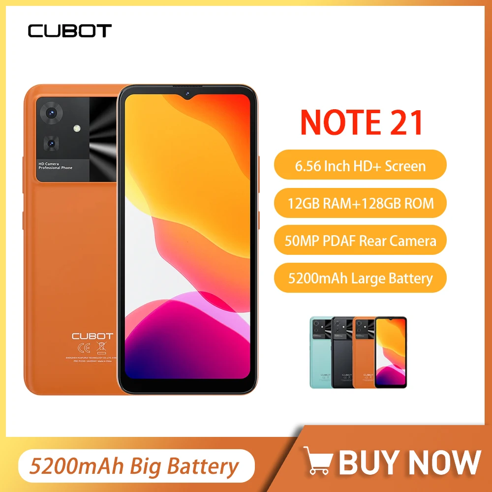 Cubot Note 21 Smartphone Android 13 12GB+128GB Octa-core 6.56 Inch 90Hz Screen 50MP Camera 5200mAh Face ID 4G Cheap Smartphones