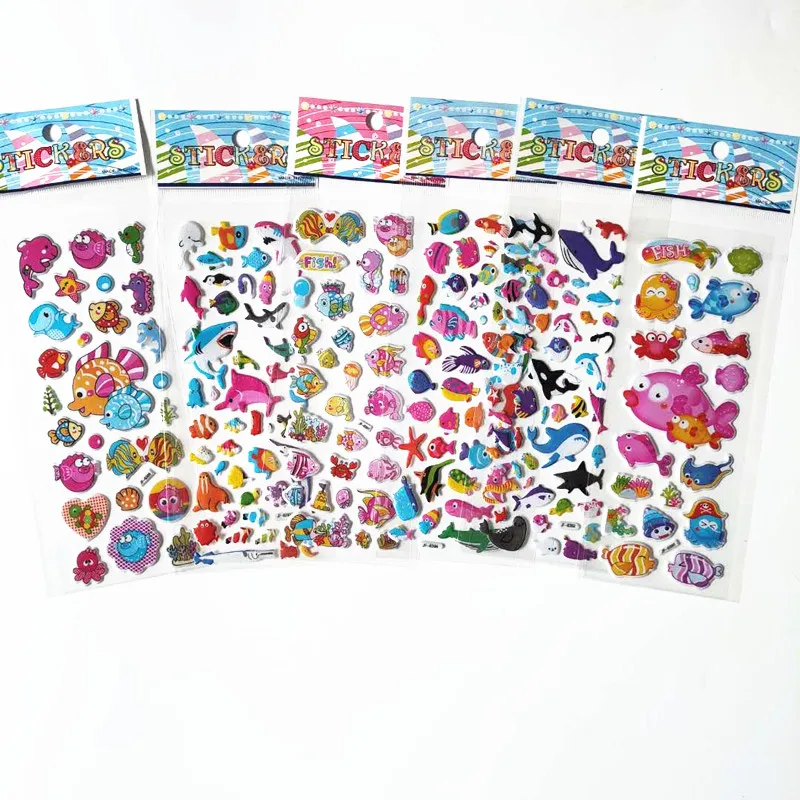 6 Sheets 3d Pet Dog and Marie Cat Stickers for Car Styling Scrapbook Animal Fish Dinosaur Bubble Stickers Reward Kids Toys 5
