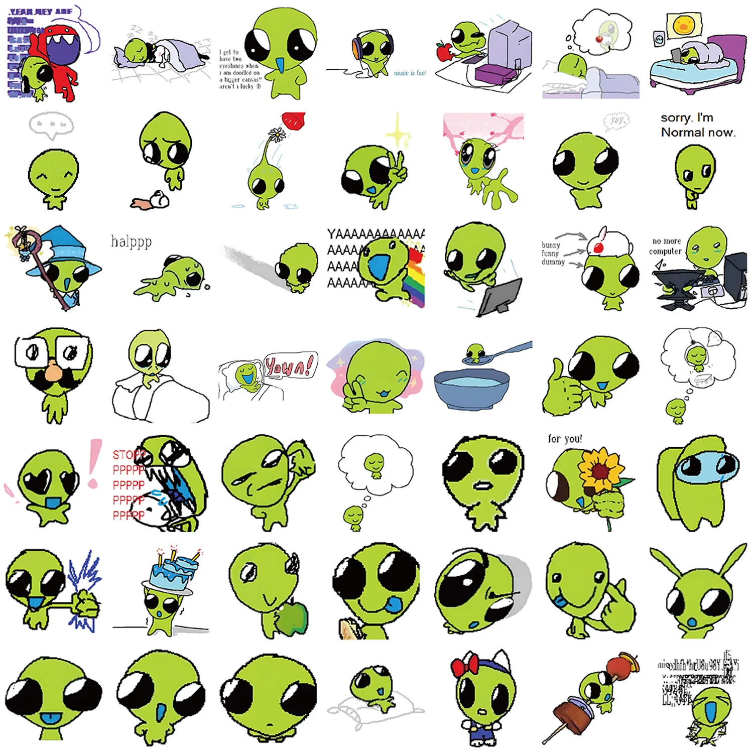 50pcs 재미 있은 큰 눈 Q 버전 녹색 외계인 스티커 Diy 재료 장식 전화 케이스 노트북 데스크탑 스티커
