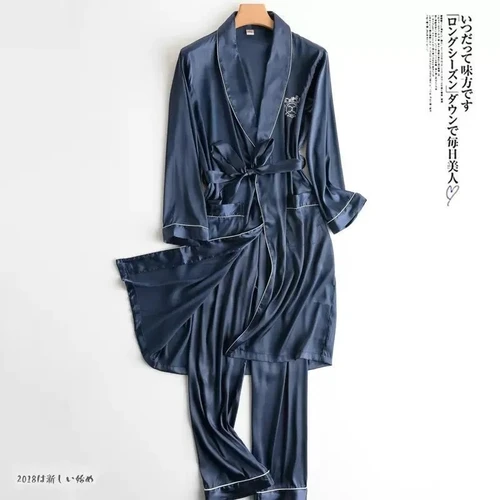 Spring/Summer Korean Version of Pajamas For Men Bathrobes Pajamas Men Summer Loose Fitting Thin Ice Silk Bathrobes Home Clothing 3