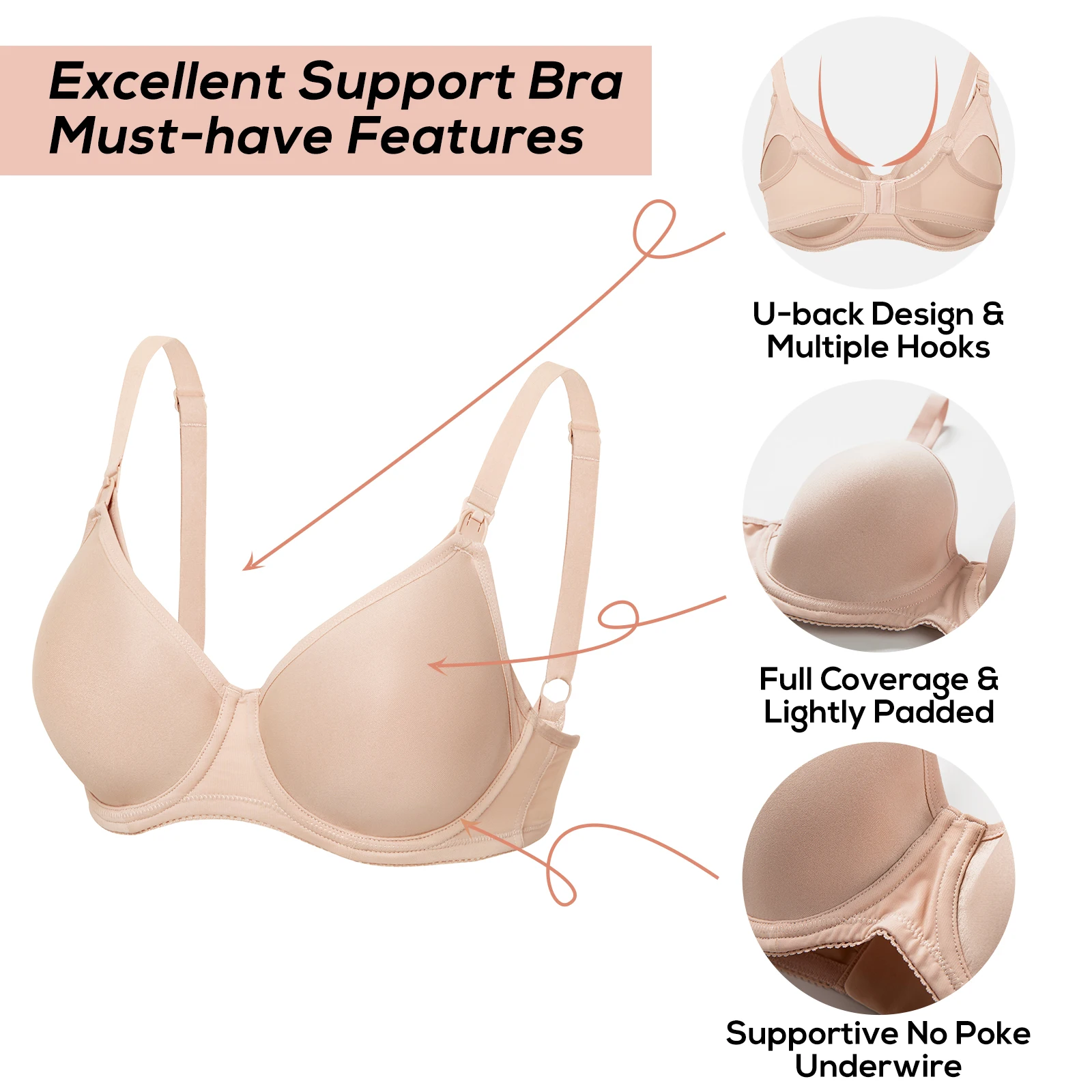 Gratlin Nursing Bra Maternity Plus Size D DD E F G H Cup Full Coverage Lightly Padded Breastfeeding Clothes Pregnancy Postpartum nursing bra ladies bra women bra full cup bra