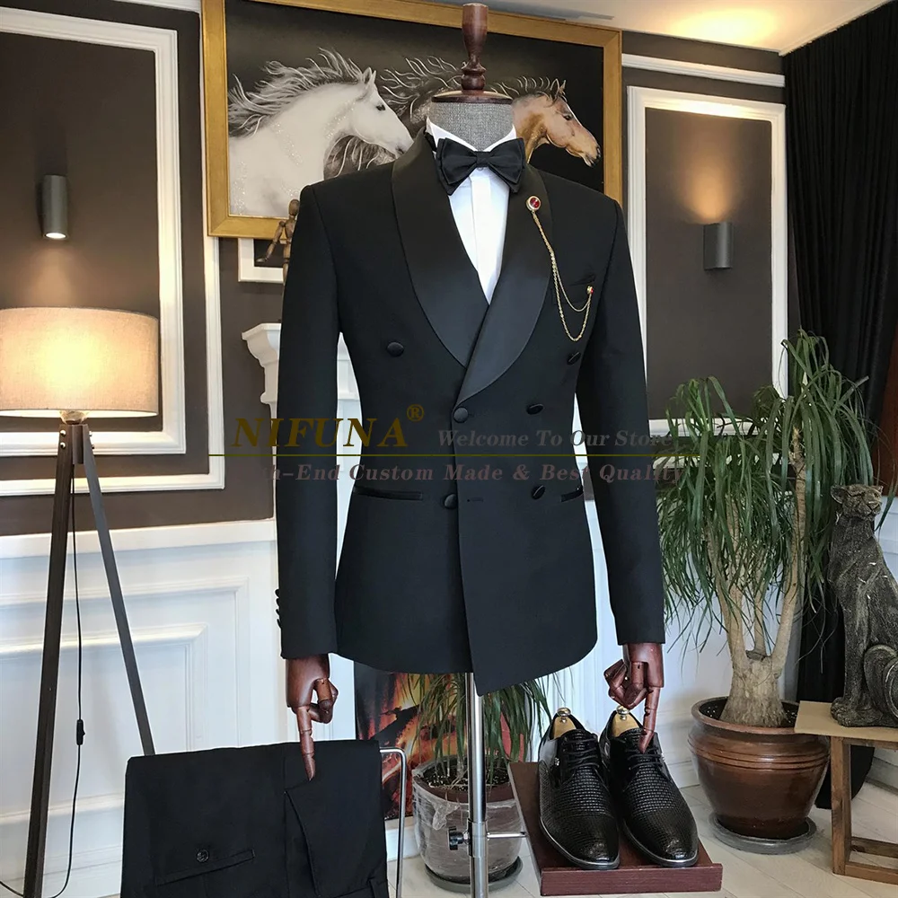 

Men Suits 2 Piece Double Breasted Slim Fit Wedding Prom Tuxedo Formal Business Casual Jacket+Pants Blazer Sets Men's Clothing