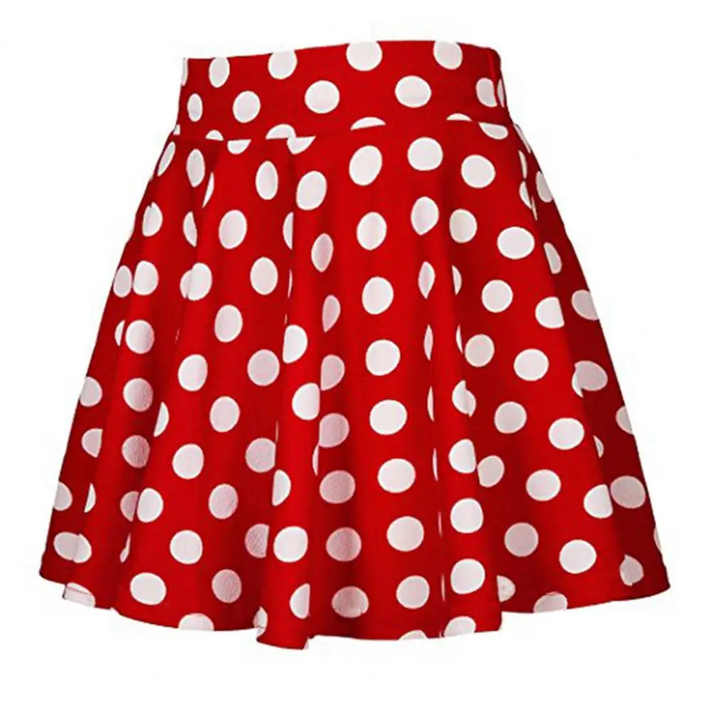 Women Spring Summer Dot Printed Skirt Soft Breathable Loose High Waist A-line Pleated Midi Dress Fashion Party Costume 5