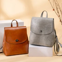 High Quality Genuine Leather Backpack For Girls Daypack Female Fashion Knapsack Vintage Casual Women Oil Wax Cowhide Rucksack 2