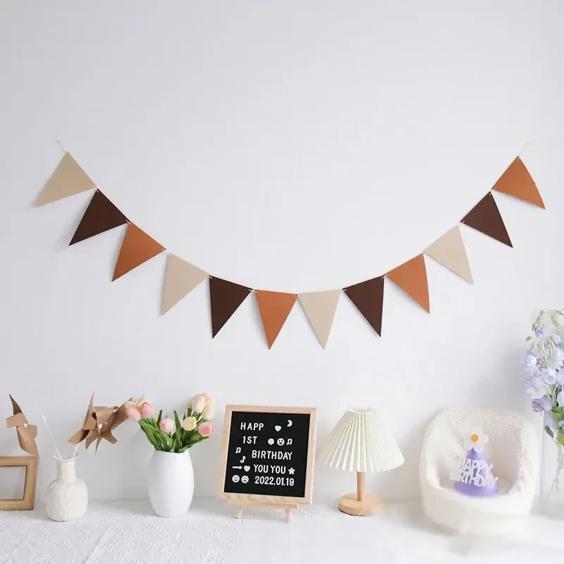 Coffee Brown Triangle Bunting Birthday Party Banner Happy Birthday Letter Non-woven Fabric Festive Garland