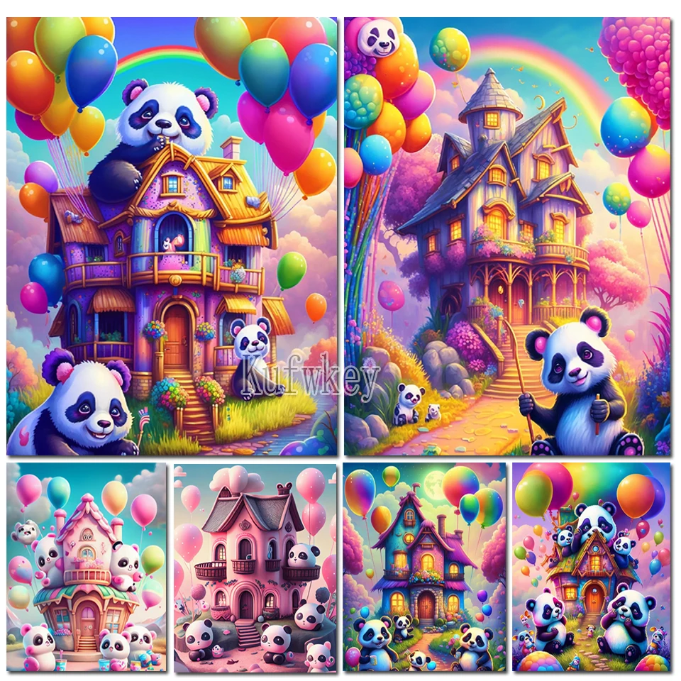 Fantasy Panda Scenic House Diamond Painting Collection 2023 Full Diamond Ricamo Kit Punto Croce Mosaico Cartoon Home Decor
