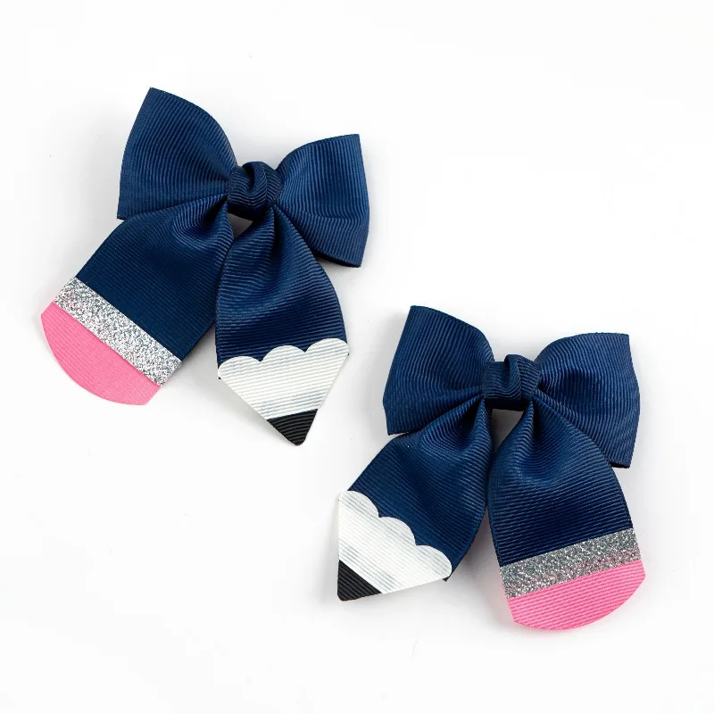 Campus Style Navy Blue Sequin Bow Hair Clips - 2-Piece Set