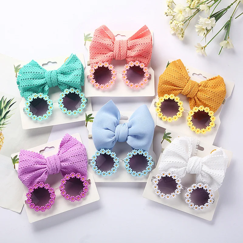 Baby Girls Hair Accessories Fashion Sun Flower Sunglasses Bow Hairband Set Newborn Head Bands Summer Beach Photography Props hair accessories hair bands hair headband accessories baby headband set