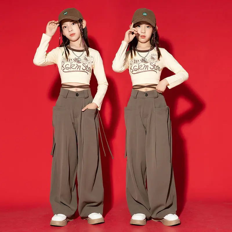 

Girls Hip Hop Streetwear ClothingDance Sweatshirt Jogger Pants 120-170 Jazz Ballroom Dance Childeren Hip Hop Top Crop Clothes