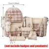 Backpack Japanese Cute Plaid Primary School Schoolbag Women's Korean Version Trend Backpack Five Piece Set Backpack 6